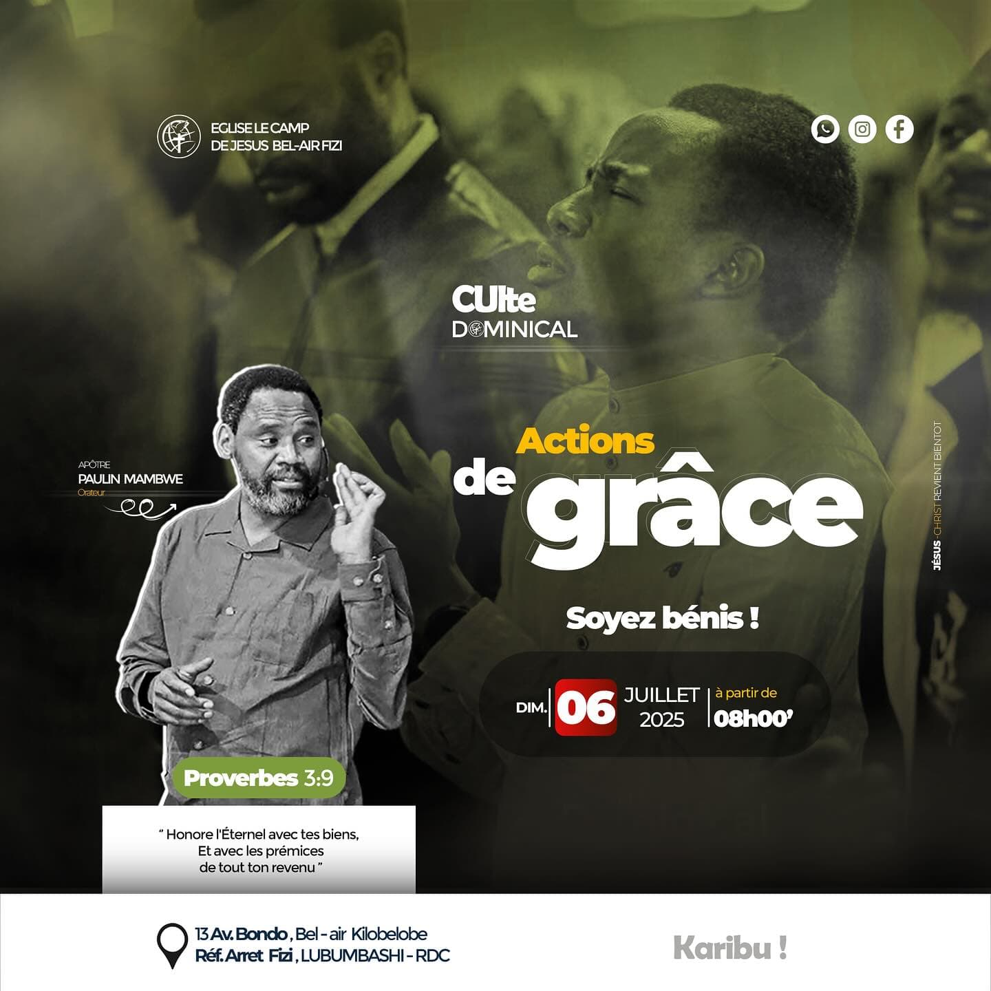Culte Dominical — Actions de Grâce